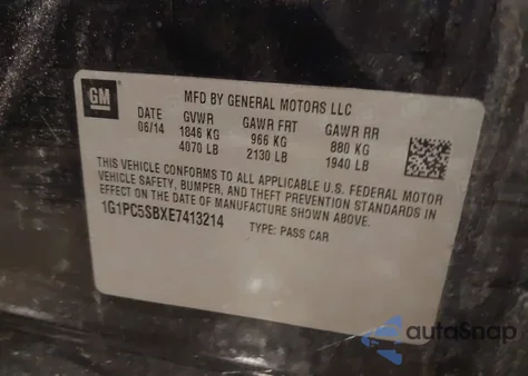 2014 Chevrolet Cruze 1Lt Auto z USA, uszkodzony, nr VIN 1G1PC5SBXE7413214